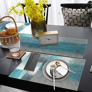 ArtSocket Table Runner and Placemats Set of 6, Teal Blue Green - color: Abstract Green