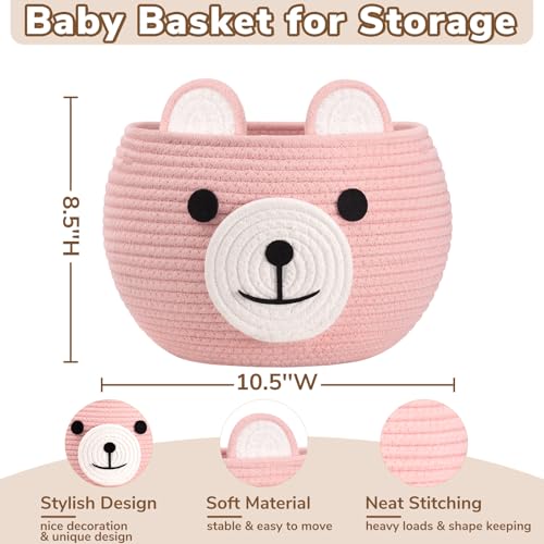 CherryNow Baby Basket for Gifts Empty, Cute Bear Design, Pink - color: Pink, size: 10.5"D x 8.5"H