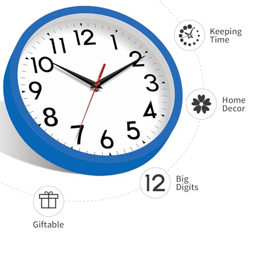 DAXSMY 8 Inch Wall Clock, Battery Operated Silent Non Ticking - color: H-blue, size: 8"