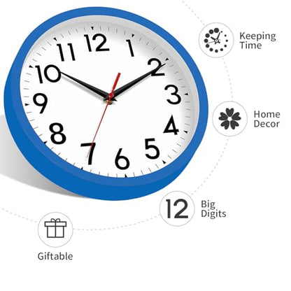 DAXSMY 8 Inch Wall Clock, Battery Operated Silent Non Ticking - color: H-blue, size: 8"