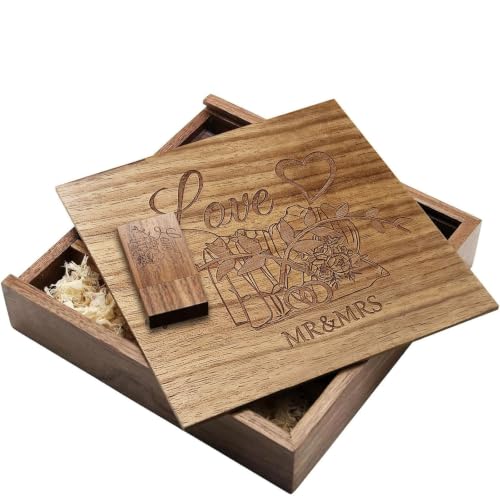 Wooden USB Flash Drive 32GB USB3.0 Wedding Flash Drive with Box - color: Walnut(WED Block USB+box-L), size: 32GB-3.0