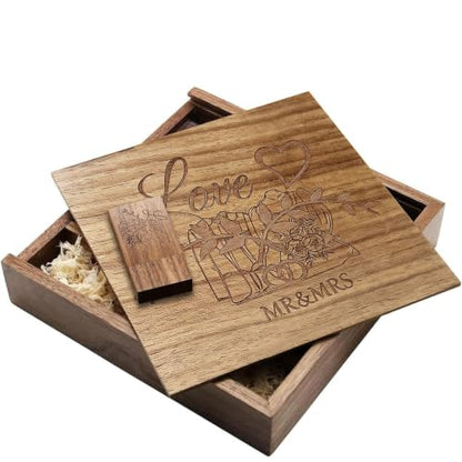 Wooden USB Flash Drive 32GB USB3.0 Wedding Flash Drive with Box - color: Walnut(WED Block USB+box-L), size: 32GB-3.0