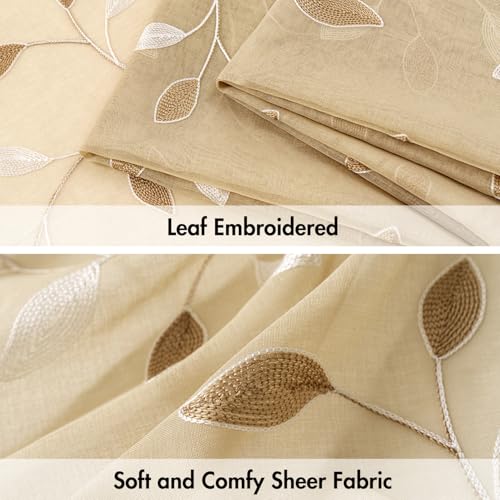 MIULEE Beige Sheer Curtains 2 Panels Leaf Patterned, W30 x L30 - color: Beige, size: 30"W x 30"L (Pack of 2)