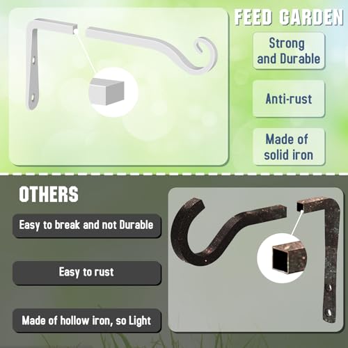FEED GARDEN Plant Hooks 2 Pack 10 Inch, Solid 10 mm Steel Hanging Brackets - color: White, size: 10 Inch