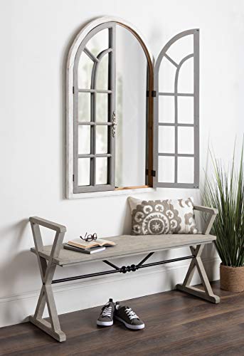 Kate and Laurel Boldmere Large Traditional Wood Windowpane Arch Mirror, 28x44, Gray and White - color: White/Gray, size: 44"L x 28"W
