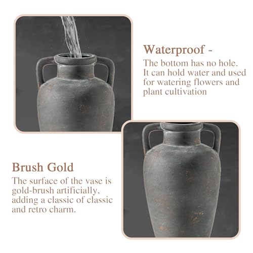Ceramic Flower Vase with Handles, 11 Inch Tall Farmhouse Vase - color: 103-4-11.4in