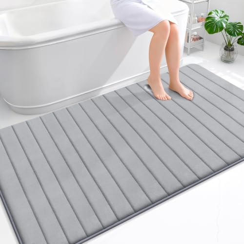 OLANLY Memory Foam Large Bath Mat 70x46, Super Soft Absorbent Bathroom Rugs - color: Grey, size: 70" X 46"
