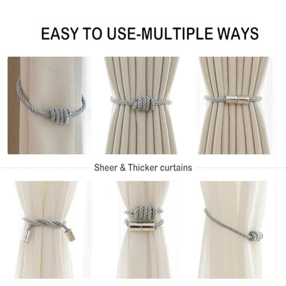 Curtain Tiebacks Magnetic Decorative Rope Tie Backs Holdbacks Contoeey - color: Grey