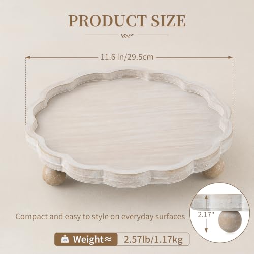 Hanobe Wood Decorative Tray for Home Decor, Round Candle Holder Plate 11.6"