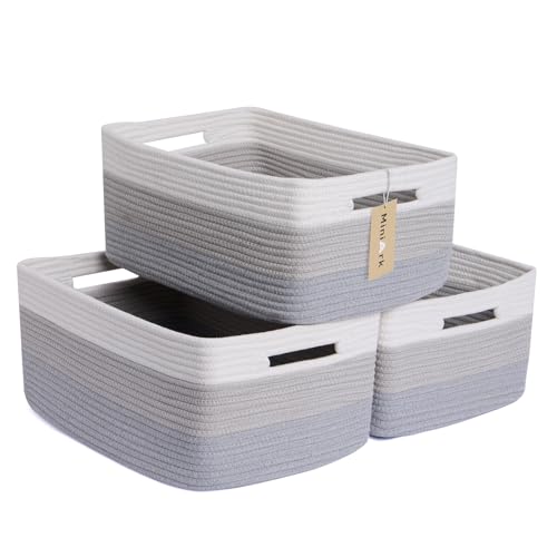 MiniArk Large Storage Baskets for Shelves, 17 x 13 x 7.5” Closet Organizers Bins for Clothes Blanket Towels, Baby Nursery, Toy Baskets Box, Woven Rope Baskets, 3 Packs Gradient Grey - color: Gradient Grey, size: 3pcs-L17×W13×H7.5"