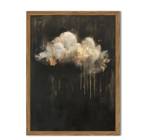 Dark Moody Cloud Wall Art, Vintage Cloud Rain Wall Decor Paintings Abstract Gothic Sky Landscape Academia 3D Texture Hand Painted Sandstone Artwork for Bedroom Living Room 12x16 inch Wood Framed - color: Cloud, size: 16"L x 12"W