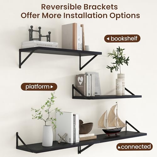 Axeman Deep Floating Shelves - 30 Inch Black Floating Shelves Set of 2-12 Inch Deep Wood Wall Shelves for Living Room Bathroom Kitchen - color: Black, size: 30W x 12D