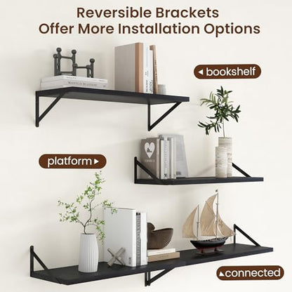 Axeman Deep Floating Shelves - 30 Inch Black Floating Shelves Set of 2-12 Inch Deep Wood Wall Shelves for Living Room Bathroom Kitchen - color: Black, size: 30W x 12D