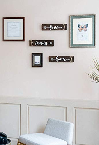 Dahey 3 Pieces Farmhouse Wall Decor Wood Sign Arrow Decor Love Family Home Quote Sign Rustic Wall Art Decoration for Entryway, Living Room, Bedroom, Bathroom, Gift for Mothers Day, 13"x 3", Brown