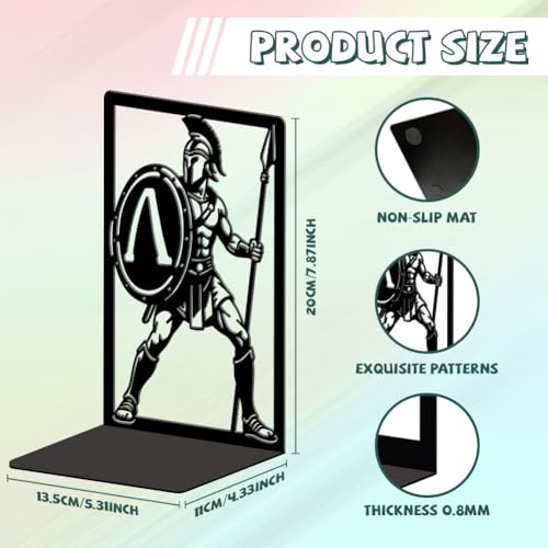 Peacoblue 5.3"x4.3"x7.9" Metal Bookends, Heavy Duty Book Ends for Shelves - style: Spartan Warrior