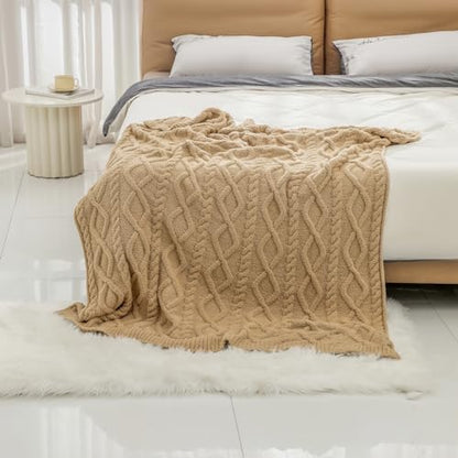 Premium Minky Throw Blanket, Soft Plush Lightweight Cozy Touch - color: Cable Knit Camel, size: Kids(40″x50″)