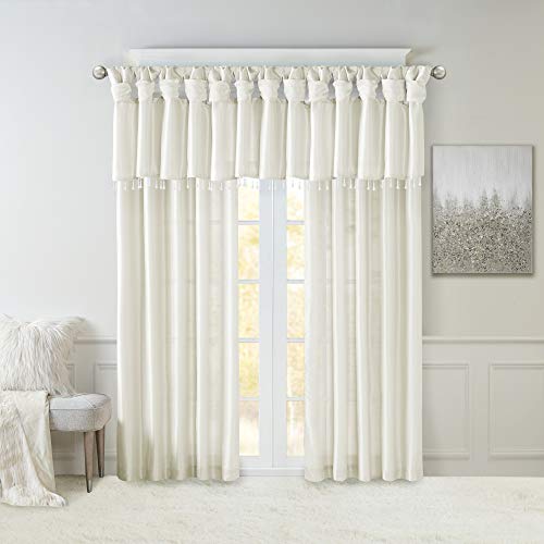 Madison Park Faux Silk Valances for Windows with Beads, 50x26 White - color: White, size: 50"W x 26"L (Pack of 1), style: Valance