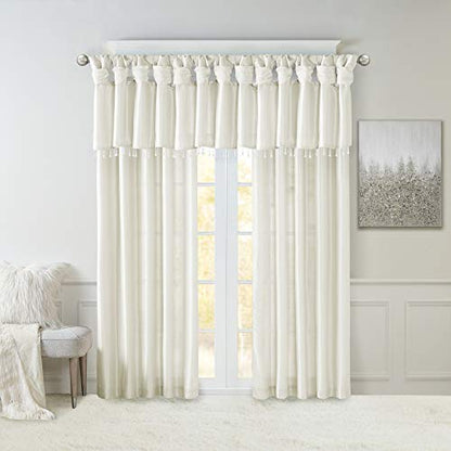 Madison Park Faux Silk Valances for Windows with Beads, 50x26 White - color: White, size: 50"W x 26"L (Pack of 1), style: Valance