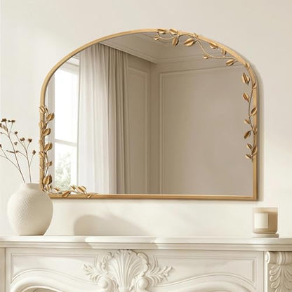 Besdomus Ornate Arched Wall Mirror: 40"x30" Large Gold Fireplace Mirror - size: 40"L x 30"W