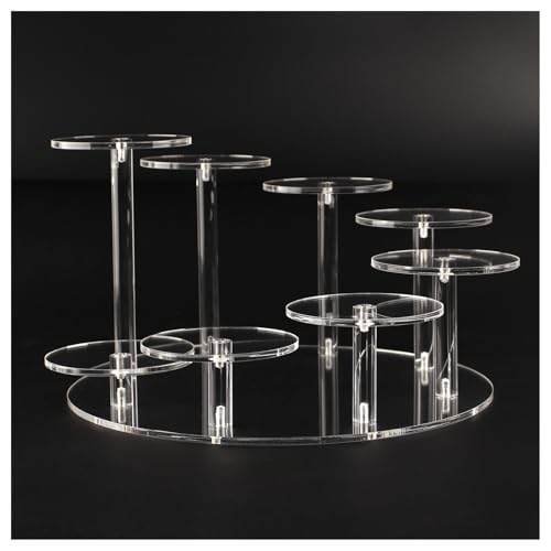 8 Tier Clear Display Risers for Small Figures Acrylic Display Stand for Perfume Round Riser for Decor and Potted Succulents 1 Pack
