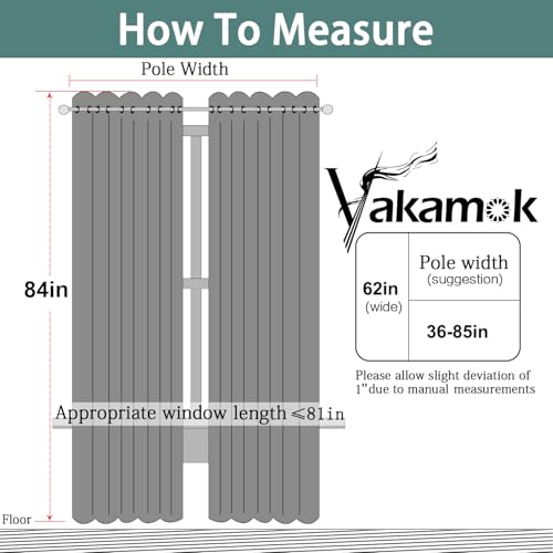 Yakamok Grey Room Darkening Curtains 62x84 inch Gray Grommet-Living Room - color: Grey, size: 62"W x 84"L (Pack of 2)