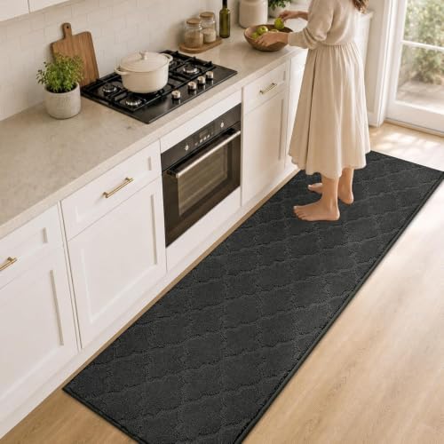 COSY HOMEER Kitchen Runner Rugs Non-Slip Absorbent 24"x72", Black - color: Black, size: 24"X 72"