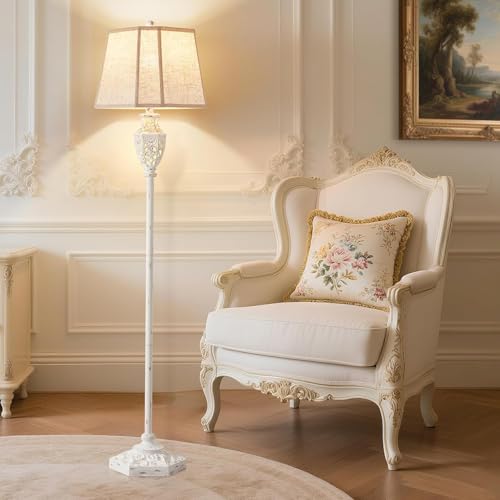 Luvkczc Rustic Floor Lamp - Resin Carved Base with Hollow Night Light - color: Cream