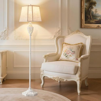 Luvkczc Rustic Floor Lamp - Resin Carved Base with Hollow Night Light - color: Cream
