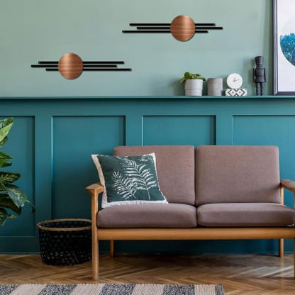 DUOOLN 2 Pcs Abstract Metal Wall Decor, Geometrical Single Line Art-Walnut - color: Walnut - Round Geometry 2 pcs