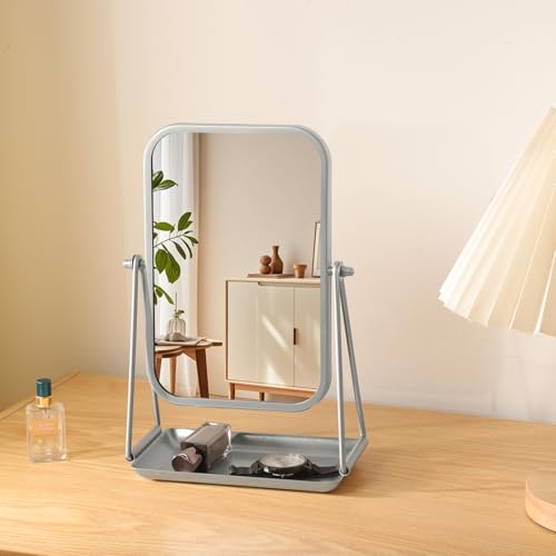 Small Desk Mirror with Storage Tray Tabletop Vanity Mirror Silver - color: Rectangular-silver