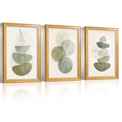 Framed Abstract Wall Art Set of 3, Sage Green Botanical Prints 12x16 Inch - color: Sage Green, size: 16" H x 12" W x 3Pcs
