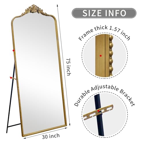 Growsun 75''x30'' Arched Antique Full Length Floor Mirror w/Stand - size: 75"L x 30"W