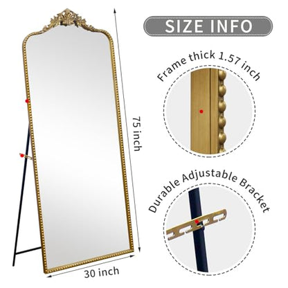 Growsun 75''x30'' Arched Antique Full Length Floor Mirror w/Stand - size: 75"L x 30"W