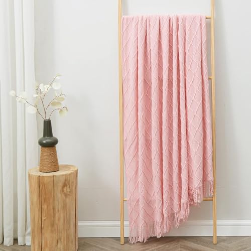 inhand Pink Knitted Throw Blanket for Couch and Bed, 60"x80" - color: Pink, size: 60"x80"