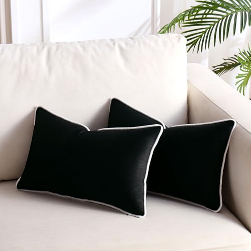 Black Pillow Covers Velvet Pillow Cover Lumbar Throw Pillow Cover Modern Throw Pillow Covers 12x20 Cozy Soft Pillow Case Set of 2 Decorative Pillows for Bed Couch Sofa Pillow Inserts Not Included - color: Black, size: 20" x 12" (Pack of 2)