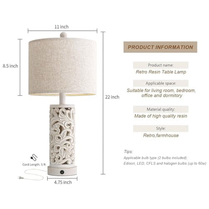 OYEARS 22'' Table Lamp Set of 2 for Living Room,Farmhouse Lamp for Bedroom - color: Farmhouse White
