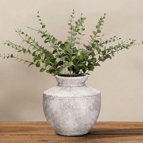 Rustic Farmhouse Vase 6 Inch Small Ceramic Flower Vases Decorative Vintage Pottery Vase for Home Decor Living Room Kitchen Coffee Table Bedroom Shelf Centerpiece - color: Light Grey, size: 6 Inch