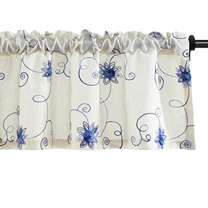 VOGOL Blue Floral Vine Embroidered Window Valance, 52 x 14, 1 Panel - color: Hy-blue, size: 52"W x 14"L (Pack of 1)