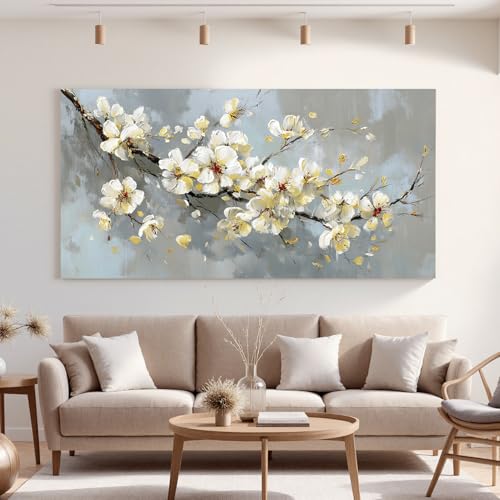 YISXINOAG Beige Flower Floral Wall Art Modern Painting Canvas Print 29"X58" - color: grey beige, size: 58"L x 29"W