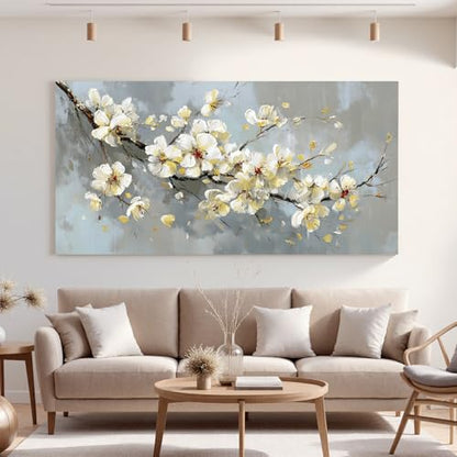 YISXINOAG Beige Flower Floral Wall Art Modern Painting Canvas Print 29"X58" - color: grey beige, size: 58"L x 29"W