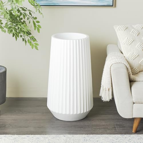 Deco 79 Resin Decorative Vase Large Ribbed Floor Centerpiece Vase, Flower Vase for Home Decoration 18" x 18" x 30", White