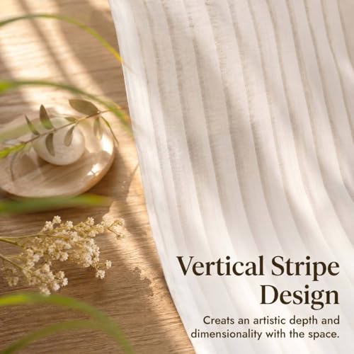 Striped White Sheer Curtains - Light Filtering Semi Sheer Window Curtains for Bedroom Living Room, Rod Pocket Soft Airy Window Treatment Drapes, 2 Panels, Each 42Wx54L Inches - color: White, size: 42"W x 54"L (Pack of 2)