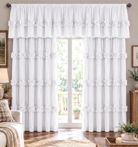 HIG 2 Pack Off White Ruffle Handcrafted Window Valances, 42"x18" - color: Grayish White, size: 42"W x 18"L (Pack of 2)