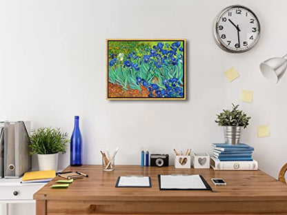 Wieco Art Framed Wall Art Canvas Prints Irises By Van Gogh Famous Flowers Oil Paintings Reproduction Abstract Canvas Prints for Home Living Room Decorations Bronze Gold Frame - size: 16"L x 12"W