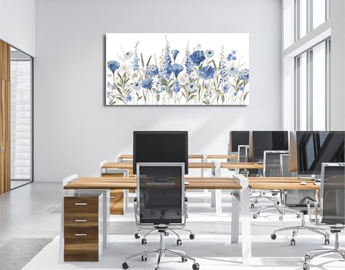 Elegant Blue White Flowers Wall Art Botanical Canvas Prints, 29"x58" - color: Blue White Botanical Flowers, size: 58"L x 29"W