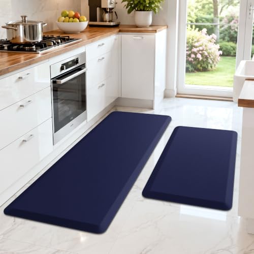 HappyTrends 2 PCS Kitchen Mat Cushioned Anti-Fatigue Floor Mat, Heavy Duty - color: Navy, size: 17.3"x28"+17.3"x47"