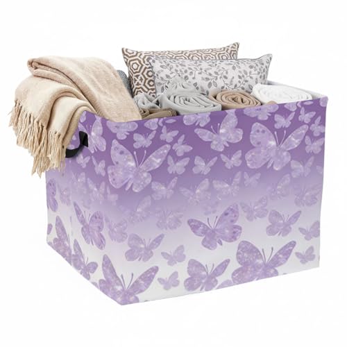 Purple Butterfly Laundry Hamper 56L Large Storage Bin with Handles - color: Purple Butterfly