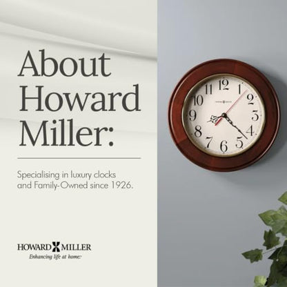 Howard Miller Brentwood Wall Clock – Wood Finish, Brass Bezel, Silent Quartz Movement, Round, Battery Operated, Home or Office Decor