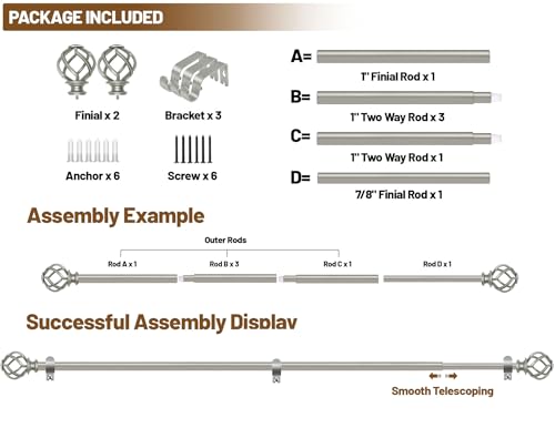 KAMANINA Curtain Rod for Windows 48 to 84 Inch Antique Silver Drapery Rods - color: Antique Silver, size: 48-84"