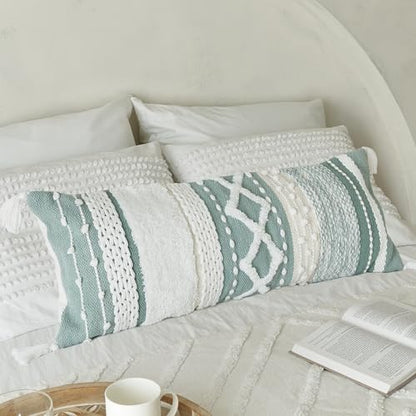 Decorative Boho Lumbar Pillow Cover 14x36 - Soft Textured Throw Pillow - color: Sage